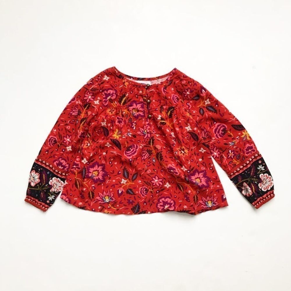 Old Navy orange floral print flowy blouse EUC 5T